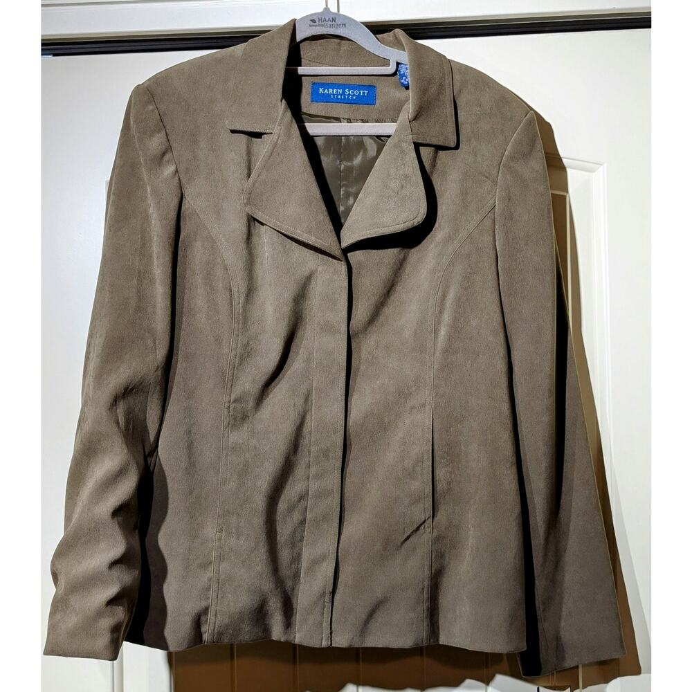 NWT Karen Scott Brushed Polyester Stretch Army Green Lined Blazer Womens Size 12